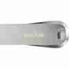 Front view of SanDisk Ultra Luxe 256GB USB flash drive Close-up of USB connector with metallic finish SanDisk Ultra Luxe attached to a keyring Top angle view showing brand and model design Ultra Luxe flash drive in retail packaging Side profile showcasing compact dimensions