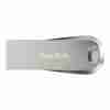 SanDisk Ultra Luxe 512GB flash drive front view Top-down photo of the USB metal finish USB 3.2 connector close-up of Ultra Luxe SanDisk drive on keychain illustration SanDisk 512GB flash in retail packaging Side view highlighting its slim profile