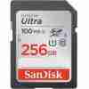 SanDisk Ultra SDXC 256GB Card Front View SanDisk 256GB Memory Card in Packaging High-Speed 100MB/s SanDisk SD Card SanDisk Ultra in DSLR Camera Waterproof Shockproof SDXC Card Class 10 UHS-I SanDisk SD Card