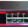 Front view of Secureye S-8FE-2GE-LD-NB PoE switch showing 10 ports Close-up of RJ45 PoE ports with LED indicators Rear angle highlighting built-in power socket and metal chassis Diagram of eight IP cameras connected to PoE switch with two gigabit uplinks Side profile displaying fan-less ventilation slots Secureye PoE switch installed in small wall-mount rack