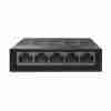 TP-Link TL-LS1005G 5-Port switch front view Compact TP-Link Ethernet switch on desk Back panel showing 5 Gigabit RJ45 ports TL-LS1005G in product packaging Silent fanless desktop switch from TP-Link TP-Link plug-and-play switch setup