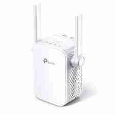 TP-Link TL-RE305 AC1200 extender plugged into a wall socket Rear view of TL-RE305 showing Ethernet port Dual antennas on TP-Link range extender Signal strength LED indicators on TL-RE305 Compact white plug-in range extender design Setup example of TL-RE305 in a home office environment
