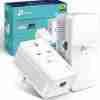 TP-Link TL-WPA7517 KIT front view Powerline adapter plugged into a wall socket TL-WPA7517 Gigabit port close-up TL-WPA7517 kit next to packaging box Wi-Fi clone button being pressed Home with extended Wi-Fi coverage using Powerline