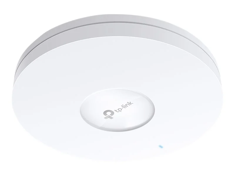 TP-Link EAP610 WiFi 6 Ceiling Mount Access Point EAP610 mounted on office ceiling AX1800 access point front view TP-Link EAP610 packaging Network diagram with EAP610 in action TP-Link Omada App for EAP610 setup