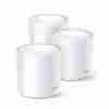 TP-Link Deco X20 Mesh 3-Pack Front View Deco X20 units on a wooden desk Whole-home mesh WiFi setup in living room Deco App setup screen on mobile Deco X20 WiFi 6 performance chart AX1800 speed coverage diagram