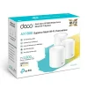 TP-Link Deco X20 Mesh 3-Pack Front View Deco X20 units on a wooden desk Whole-home mesh WiFi setup in living room Deco App setup screen on mobile Deco X20 WiFi 6 performance chart AX1800 speed coverage diagram