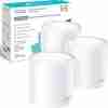 TP-Link Deco X20 Mesh 3-Pack Front View Deco X20 units on a wooden desk Whole-home mesh WiFi setup in living room Deco App setup screen on mobile Deco X20 WiFi 6 performance chart AX1800 speed coverage diagram