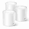 TP-Link Deco X50 AX3000 WiFi Mesh 3-Pack Deco X50 sleek white cylindrical design Mesh Wi-Fi system deployed in home office TP-Link Deco App with device management WiFi 6 speed and range diagram Deco X50 Ethernet ports close-up