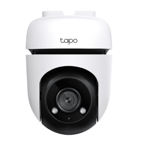 TP-Link Tapo C500 outdoor WiFi camera front view Tapo C500 wall-mounted on exterior wall Night vision footage captured by Tapo C500 Motion tracking demo of Tapo C500 on Tapo app TP-Link outdoor camera with pan tilt controls Packaging of Tapo C500 security camera
