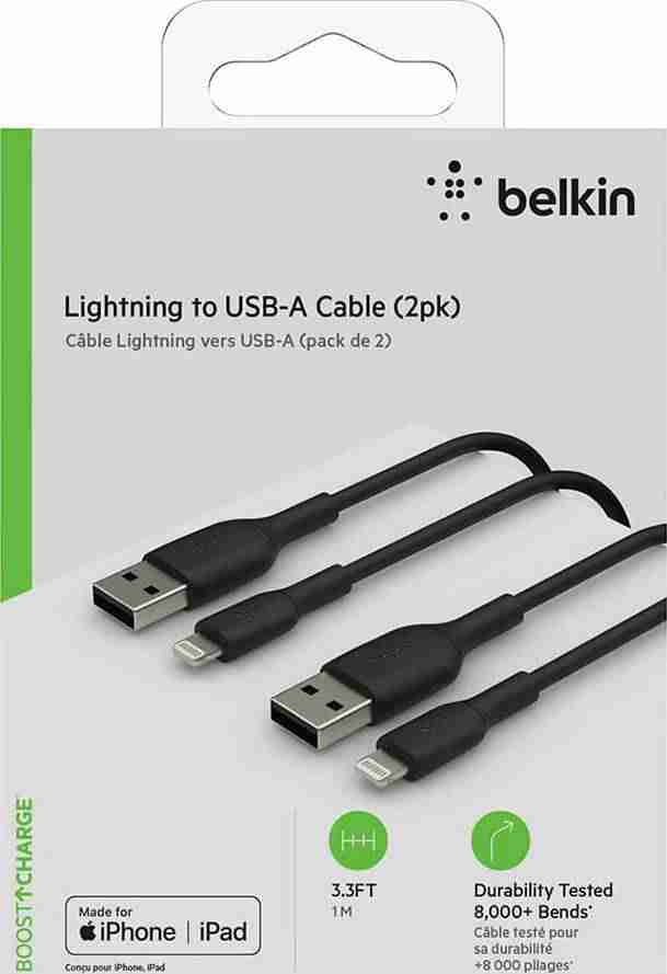 BELKIN BOOST CHARGE LIGHTNING TO USB-A CABLE (3.3', BLACK, 2-PACK) CAA001bt1MBK2PK - Image 3