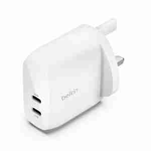 BELKIN BOOSTCHARGE PRO DUAL USB-C 30W WALL CHARGER WCB010myWH
