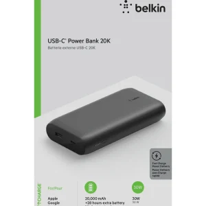 Alternative view of Belkin 20K power bank USB C 30W PD BLK-BPB002btBK