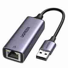 UGREEN CM209 USB 3.0 to RJ45 Ethernet adapter angled view USB-A male connector on UGREEN Gigabit adapter UGREEN CM209 plugged into laptop for wired network access UGREEN 50922 Ethernet adapter with LED indicators Close-up of RJ45 Ethernet port on UGREEN USB adapter Packaging of UGREEN USB to Gigabit Ethernet Adapter CM209