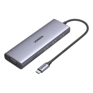 UGREEN CM511 6-in-1 Docking Station with multiple USB 3.0 ports Close-up of UGREEN docking station showing SD/TF card readers UGREEN CM511 Docking Station providing 100W PD charging for laptops USB-C to 3 USB 3.0 and card reader ports on the UGREEN docking station Compact and portable UGREEN CM511 6-in-1 Docking Station UGREEN CM511 Docking Station plugged into a laptop with peripherals connected