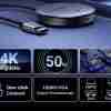 UGREEN HDMI 1‑in‑8‑out splitter front panel with HDMI ports Close-up of output LED indicators on UGREEN 40203 splitter UGREEN splitter connected to eight monitors in retail display setup Side view of metal-housed UGREEN HDMI splitter UGREEN 40203 splitter hooked up to a laptop and projector UGREEN HDMI splitter packaging showing device and accessories