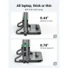 UGREEN LP258 Vertical Laptop Stand side view Adjustable aluminum laptop holder with silicone pads UGREEN 25706 stand holding a closed MacBook Vertical laptop stand on minimalist desk setup Close-up of adjustment knob on UGREEN LP258 Packaging of UGREEN LP258 aluminum vertical stand