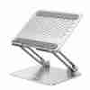 UGREEN LP339 foldable laptop stand full side view Adjustable hover laptop stand holding 15.6" MacBook Close-up of tilt and height adjustment mechanism LP339 folded flat for portability Silicone padding detail on UGREEN LP339 stand UGREEN LP339 ergonomic setup on office desk