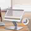 UGREEN LP339 foldable laptop stand full side view Adjustable hover laptop stand holding 15.6" MacBook Close-up of tilt and height adjustment mechanism LP339 folded flat for portability Silicone padding detail on UGREEN LP339 stand UGREEN LP339 ergonomic setup on office desk