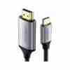 UGREEN MM142 USB-C to HDMI Cable 1.5M in black Close-up of USB-C male and HDMI male connectors UGREEN MM142 connected from laptop to 4K monitor HDMI end of UGREEN Type-C 1.5m cable plugged into TV UGREEN cable used for screen mirroring from MacBook Packaging of UGREEN MM142 USB-C to HDMI 4K cable