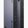 UGREEN U709 Revodok Max 313 docking station on desk setup with dual displays Rear view showing Thunderbolt 4 and HDMI 2.1 ports on UGREEN 25085 Side profile of UGREEN U709 connected to MacBook with multiple devices Top view highlighting all 13 ports of the UGREEN Thunderbolt dock Aluminum design of UGREEN U709 Revodok dock with active cables Product packaging for UGREEN U709 docking station on white background