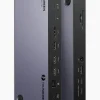 UGREEN U709 Revodok Max 313 docking station on desk setup with dual displays Rear view showing Thunderbolt 4 and HDMI 2.1 ports on UGREEN 25085 Side profile of UGREEN U709 connected to MacBook with multiple devices Top view highlighting all 13 ports of the UGREEN Thunderbolt dock Aluminum design of UGREEN U709 Revodok dock with active cables Product packaging for UGREEN U709 docking station on white background