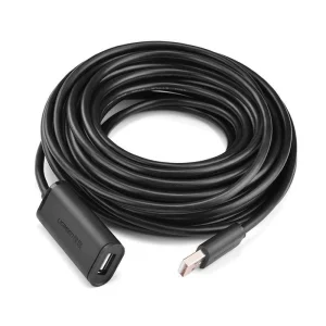 "UGREEN US121 25 m USB extension cable with chipset" "USB 2.0 male to female extension cable 25 m" "Long‑distance active USB cable plug and play" "UGREEN black USB cable chipset amplifier view" "USB cable extended connection for gaming console" "Active USB 2.0 extension cable for office setup"