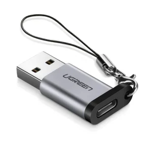 UGREEN US276 USB-A to USB-C adapter angled view Close-up of UGREEN 10Gbps USB-A male connector UGREEN 50533 adapter with Type-C device connected UGREEN adapter plugged into a laptop’s USB-A port Aluminum shell of the UGREEN USB 3.0 to USB-C adapter Retail packaging of UGREEN US276 10Gbps adapter