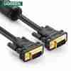 UGREEN VG101 VGA 1.5m cable front view VGA male connectors with gold plating Ferrite core shielding on UGREEN VGA cable VG101 connected to monitor and laptop UGREEN VGA cable in retail packaging 1.5-meter VGA cable used in conference setup