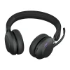Over-the-head Jabra Evolve2 65 UC-certified headset with USB/Bluetooth connectivity and noise-canceling microphone
