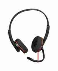 Side view of Poly Blackwire 3220 headset showing cushioned ear pads and adjustable headband