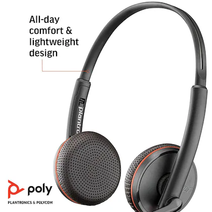 Professional Poly Blackwire 3225 headset with noise-canceling boom mic and multiple connectivity options