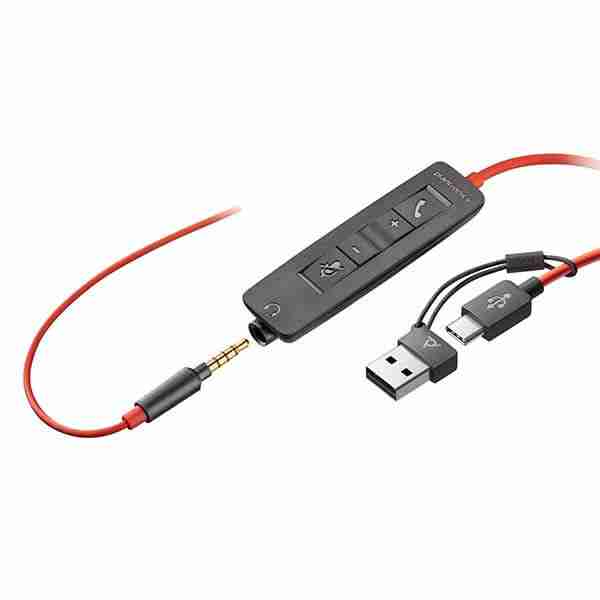 Poly Blackwire 3225 over-the-head stereo headset for calls and media, includes USB-C and 3.5 mm plug