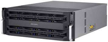 Hikvision DS-A81024S front view Hikvision 24-slot storage system rackmount DS-A81024S rear panel with ports Hikvision enterprise surveillance storage server Hikvision DS-A81024S with hard drives installed Hikvision 24-bay storage solution for CCTV