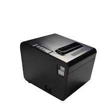 Syble P80-B desktop receipt printer front view Syble P80-B receipt printer with paper roll inserted Side view of Syble P80-B printer on counter Receipt being printed from Syble P80-B Back panel ports of Syble P80-B printer Compact Syble P80-B thermal printer next to POS terminal