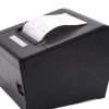 Syble P80-B desktop receipt printer front view Syble P80-B receipt printer with paper roll inserted Side view of Syble P80-B printer on counter Receipt being printed from Syble P80-B Back panel ports of Syble P80-B printer Compact Syble P80-B thermal printer next to POS terminal