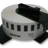 Brother DK-22210 continuous paper label roll front view Brother DK-22210 label roll 29mm width black on white Brother DK-22210 installed in Brother QL label printer Continuous label roll DK-22210 being cut to custom length Brother DK-22210 label roll packaging view Printed address label using Brother DK-22210 continuous roll