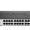 D-Link DES-1024D/B front panel with 24 Fast Ethernet ports Side view of fanless metal chassis on DES-1024D/B switch DES-1024D/B rack-mounted in a 19-inch cabinet LED status indicators on D-Link DES-1024D/B front panel DES-1024D/B desktop setup connecting office PCs and printers Top view of D-Link DES-1024D/B unmanaged switch in a small office