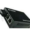 D-Link DMC-540SSC fiber media converter front panel view D-Link DMC-540SSC showing RJ-45 and SC fiber ports D-Link DMC-540SSC compact metal housing side view Fiber cable connected to D-Link DMC-540SSC SC port LED indicators on D-Link DMC-540SSC during operation D-Link DMC-540SSC installed in network rack or chassis