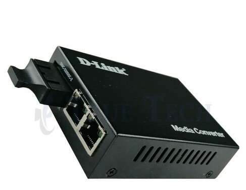 D-Link DMC-540SSC fiber media converter front panel view D-Link DMC-540SSC showing RJ-45 and SC fiber ports D-Link DMC-540SSC compact metal housing side view Fiber cable connected to D-Link DMC-540SSC SC port LED indicators on D-Link DMC-540SSC during operation D-Link DMC-540SSC installed in network rack or chassis