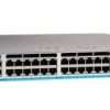 Cisco C9300L-48P-4G-E 48 port PoE+ switch front view Catalyst 9300L 48 port switch with SFP uplinks Cisco enterprise switch rack mounted installation 48 port Gigabit PoE+ switch ports closeup Cisco Catalyst switch rear panel and power supply Cisco network switch in data center setup