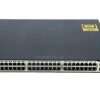 Cisco WS-C3750-48PS-S 48 port PoE switch front view Cisco Catalyst 3750 switch with SFP ports 48 port Cisco PoE switch rack mounted Cisco enterprise network switch rear panel Catalyst 3750 series switch installation Cisco switch ports and SFP uplinks closeup