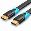 VENTION flat HDMI cable 2M black Slim HDMI cable for TV setup Flat HDMI cable under carpet installation HDMI cable connectors close up High definition HDMI cable VENTION Flexible flat HDMI cable design