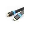 VENTION flat HDMI cable 2M black Slim HDMI cable for TV setup Flat HDMI cable under carpet installation HDMI cable connectors close up High definition HDMI cable VENTION Flexible flat HDMI cable design
