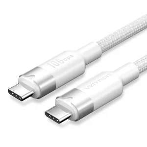 VENTION USB C to USB C cable white 1M USB 3.2 Gen 2 cable aluminium alloy connector Fast charging USB C cable VENTION TRGWF White USB C cable premium design High speed 10Gbps USB-C cable Durable aluminium USB C connector