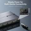 Vention 1x8 HDMI splitter black aluminum 4K HDMI splitter with 8 outputs HDMI splitter ports front view Multi display HDMI distribution device Aluminum HDMI splitter Vention AKQBO HDMI splitter setup with multiple screens