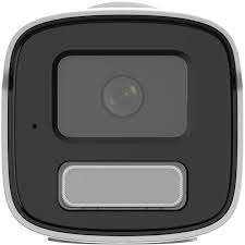Hikvision 4MP bullet camera front view DS-2CD1T43G2-LIUF/SL mounted outdoors Hikvision smart hybrid light night vision example Hikvision IP camera side profile Outdoor CCTV bullet camera waterproof design Hikvision security camera installation setup