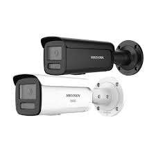 Hikvision 8MP ColorVu bullet camera DS-2CD2T87G3-LIS2UY front view Outdoor installation of Hikvision Smart Hybrid Light camera 4K full color night surveillance ColorVu example Hikvision strobe light and audio alarm security camera IP67 weatherproof bullet CCTV camera mounted outdoors Hikvision 4mm lens long range surveillance coverage