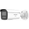 Hikvision 8MP ColorVu bullet camera DS-2CD2T87G3-LIS2UY front view Outdoor installation of Hikvision Smart Hybrid Light camera 4K full color night surveillance ColorVu example Hikvision strobe light and audio alarm security camera IP67 weatherproof bullet CCTV camera mounted outdoors Hikvision 4mm lens long range surveillance coverage