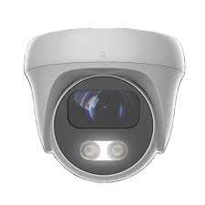Hikvision 2MP turret CCTV camera front view with hybrid light system Smart security camera with built-in siren and strobe light active deterrence Outdoor mounted Hikvision Turbo HD turret camera on building wall Close-up of two-way audio CCTV camera microphone and speaker design Night vision hybrid light security camera illuminating outdoor area Hikvision DS-2CE70D0T-PTLXTS surveillance camera installed at home entrance